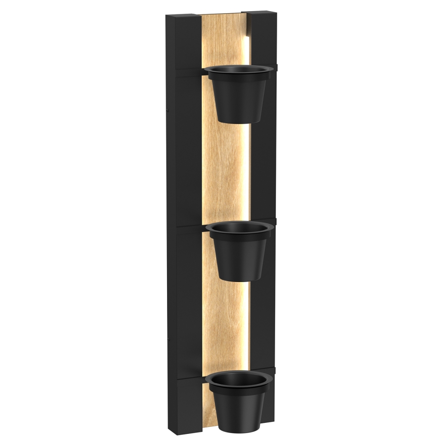 Fali virágtartó LED világítással SHELF 90x18 cm fekete/dub