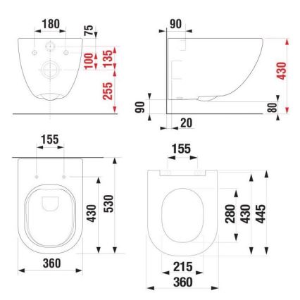 Fali WC MIO Rimless + SoftClose MIO WC-ülőke + DUAL nyomólap + falba építhető modul + szigetelő alátét