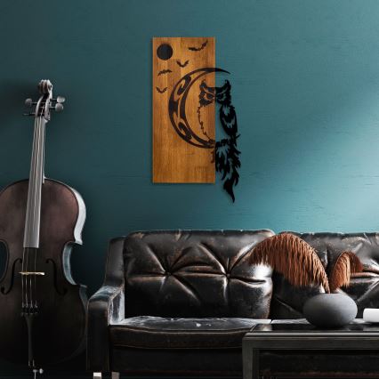 Fali dekoráció 36x66 cm bagoly fa/fém