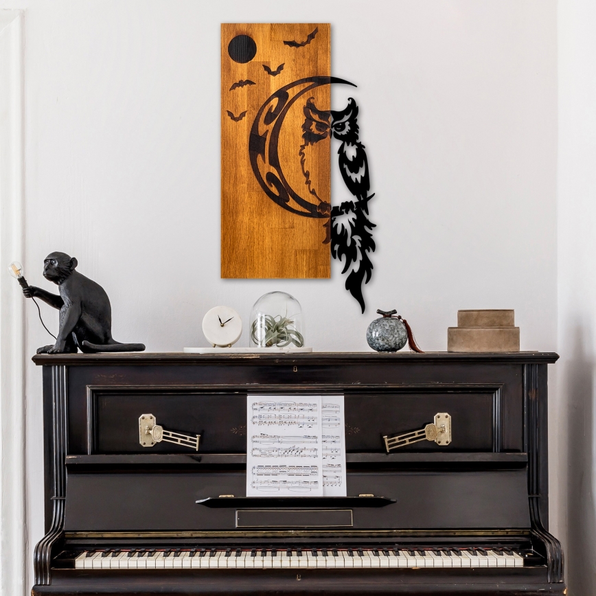 Fali dekoráció 36x66 cm bagoly fa/fém