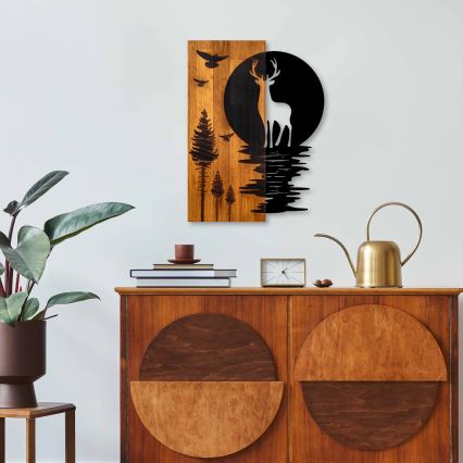 Fali dekoráció 43x58 cm szarvas és hold fa/fém