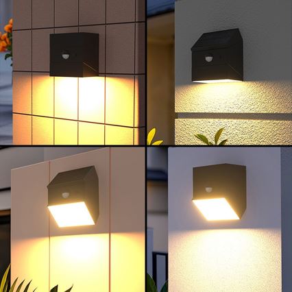 LED fali napelemes lámpa szenzorral LED/2,5W/3,7V 3000/4000/6000K IP65 1200 mAh fekete
