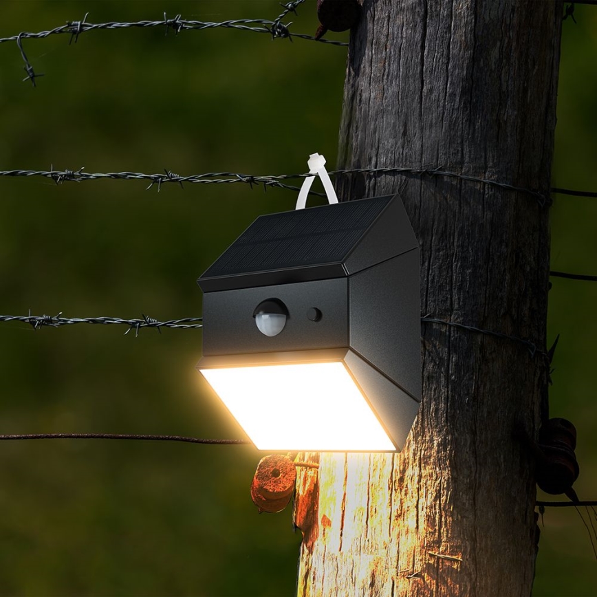 LED fali napelemes lámpa szenzorral LED/2,5W/3,7V 3000/4000/6000K IP65 1200 mAh fekete