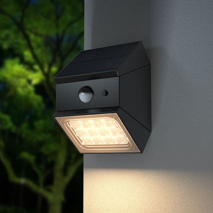 LED fali napelemes lámpa szenzorral LED/2,5W/3,7V 3000/4000/6000K IP65 1200 mAh fekete
