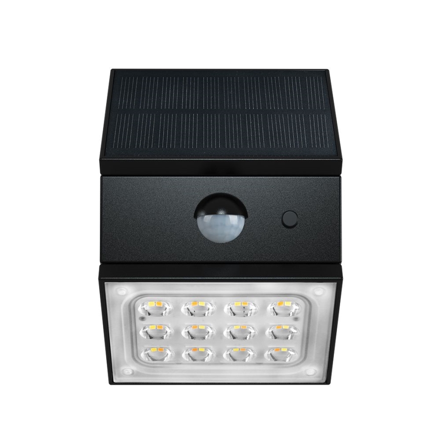LED fali napelemes lámpa szenzorral LED/2,5W/3,7V 3000/4000/6000K IP65 1200 mAh fekete