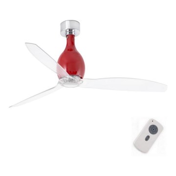 FARO 32029 - Mennyezeti ventilátor MINI ETERFAN piros/átlátszó átm. 128 cm + távirányító
