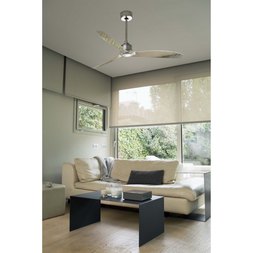 FARO 33394 - Mennyezeti ventilátor JUST FAN fényezett króm/átlátszó + távirányítás