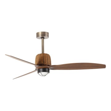 FARO 33436WT1N - LED dimmelhető mennyezeti ventilátor WEAVER M LED/16W/230V átm. 128 cm barna/sárgaréz Tuya Wi-Fi + távirányító