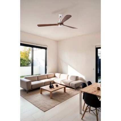 FARO 33463DC - LED Mennyezeti ventilátor LANTAU LED/12W/230V fa/matt króm á. 168 cm + távirányító