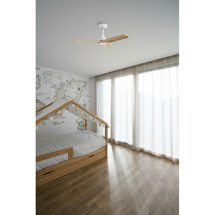 FARO 33805WT - HEYWOOD mennyezeti ventilátor fa/fehér kivitelben, 90 cm átmérő, Wi-Fi Tuya + távirányítóval