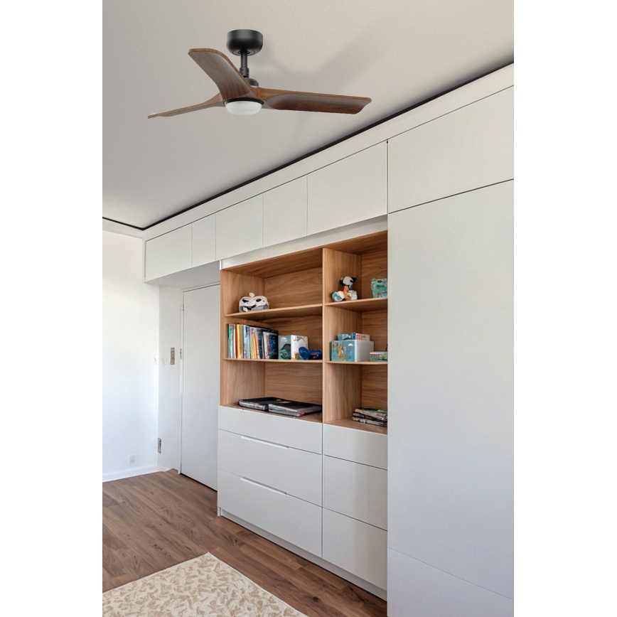 FARO 33806WT-1TW - LED dimmelhető mennyezeti ventilátor HEYWOOD S LED/10W/230V 2700/4000/6000K fa/fekete átm. 90 cm Wi-Fi Tuya + távirányító