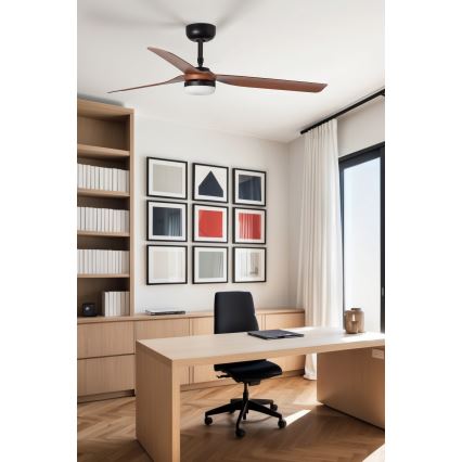 FARO 33817WT1S - LED dimmelhető mennyezeti ventilátor PUNT M LED/18W/230V 2700/3000/4000K átmérő 132 cm barna/fekete Wi-Fi Tuya + távirányító
