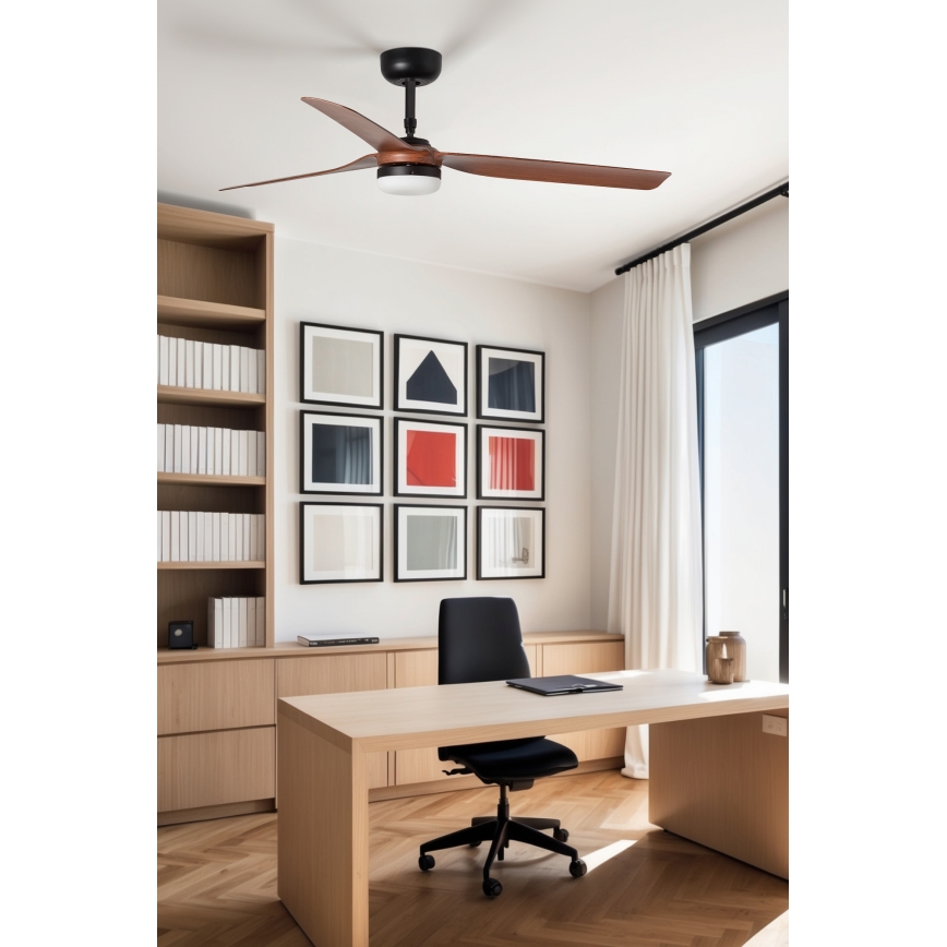 FARO 33817WT1S - LED dimmelhető mennyezeti ventilátor PUNT M LED/18W/230V 2700/3000/4000K átmérő 132 cm barna/fekete Wi-Fi Tuya + távirányító