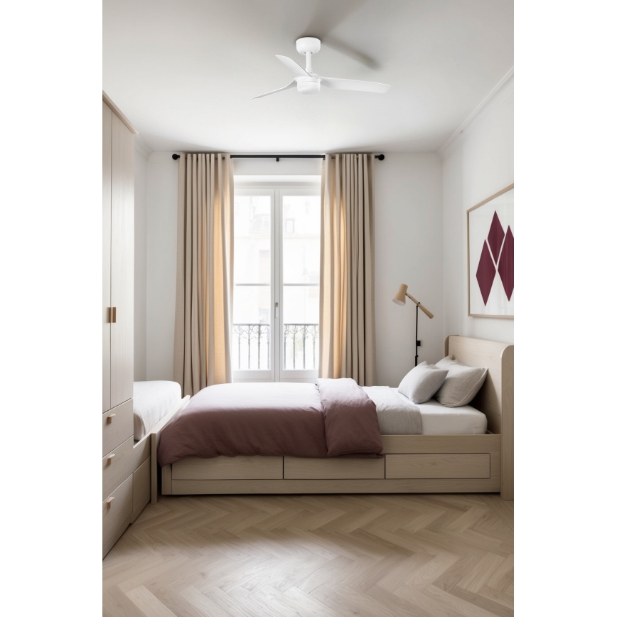 FARO 33820-1TW - Fényerőszabályozható LED mennyezeti ventilátor MINI PUNT S LED/10W 2700/3000/4000K, fehér, átm. 90 cm + távirányító