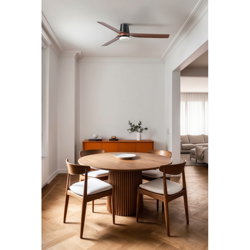 FARO 33831WT1S - Fényerőszabályozható LED mennyezeti ventilátor PUNT TUB M LED/18W/230V 2700/3000/4000K átm. 132 cm barna/fekete Tuya Wi‑Fi + távirányító