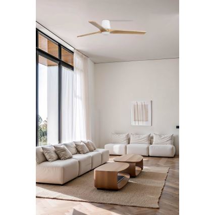 FARO 33838WT-1TW - LED dimmelhető mennyezeti ventilátor HEYWOOD TUB L LED/10 W/230 V 2700/3000/4000 K fenyő/fehér átm. 132 cm Tuya Wi‑Fi + távirányító