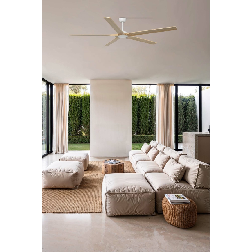 FARO 34191WT - BIGWOOD XL mennyezeti ventilátor fenyő/fehér átmérő 200 cm Wi-Fi Tuya + távirányító