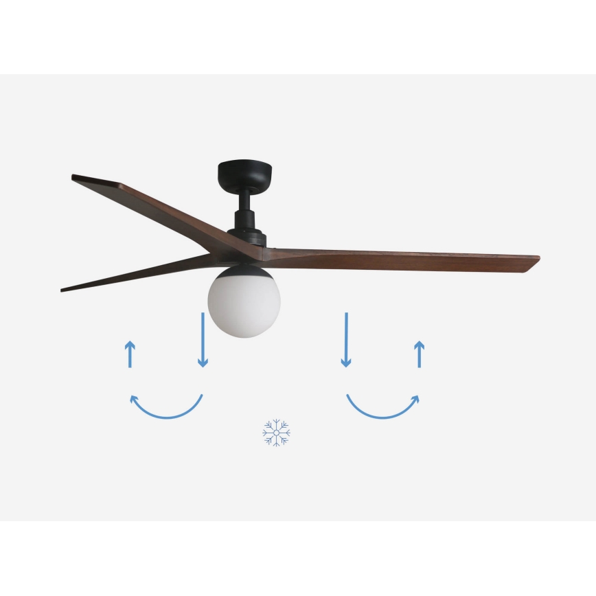 FARO 34276-11L - Mennyezeti ventilátor KLIM L 1xE27/15W/230V dió/fekete átm. 150 cm + távirányítás