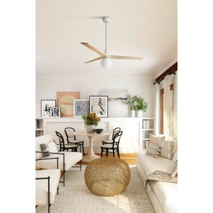 FARO 34280WT-11L - Mennyezeti ventilátor KLIM M 1xE27/15W/230V fenyő/fehér átmérő 125 cm Wi-Fi Tuya + távirányító