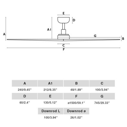 FARO 34282 - Mennyezeti ventilátor KLIM L fenyő/fekete átm. 150 cm + távirányítás
