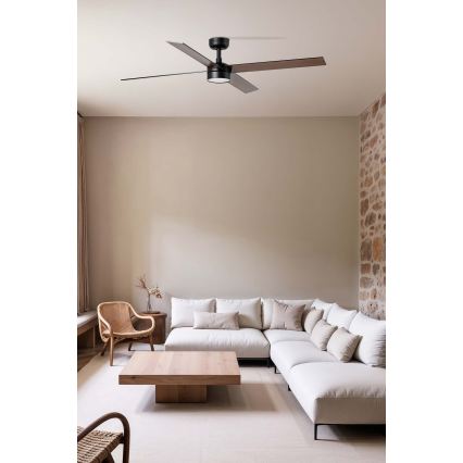 FARO 34356WT1S - RUDDER L LED-dimmelhető mennyezeti ventilátor LED/18W/230V 2700/3000/4000K átm. 132 cm barna/fekete Tuya Wi-Fi + távirányító