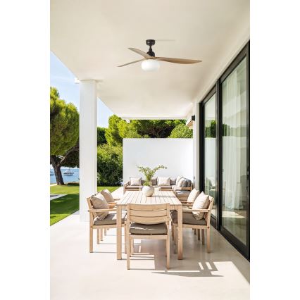 FARO 34360WT-11L - OUTWOOD L mennyezeti ventilátor 1× E27 (15W) / 230V, barna/fekete, átm. 150 cm, Wi-Fi Tuya, IP44 + távirányító