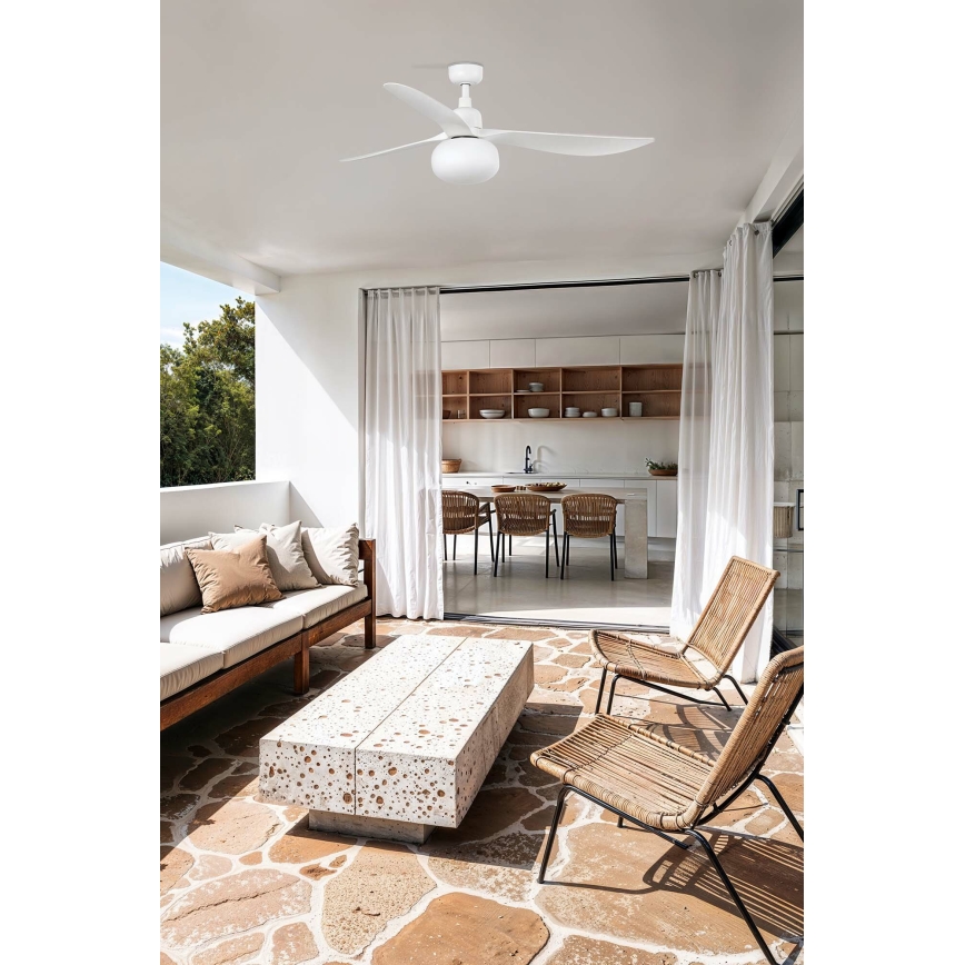 FARO 34363WT-11L - OUTWOOD L mennyezeti ventilátor 1xE27/15W/230V fehér átmérő 150 cm Wi-Fi Tuya IP44 + távirányító