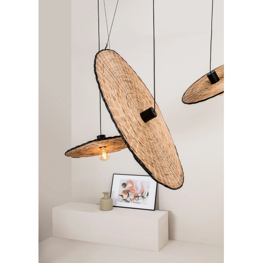 FARO 68590-70 - Csillár zsinóron COSTAS 1xE27/15W/230V á. 100 cm fekete/rattan