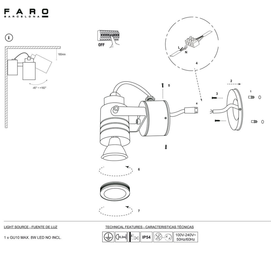 FARO 70260 - Kültéri fali lámpa  LIT 1xGU10/8W/230V IP54