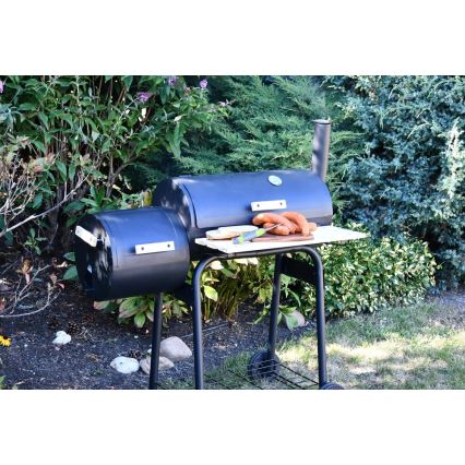 Faszén grill füstölővel fekete/fa