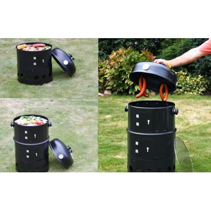 Faszénfüstölő ház 3 az 1-ben fekete