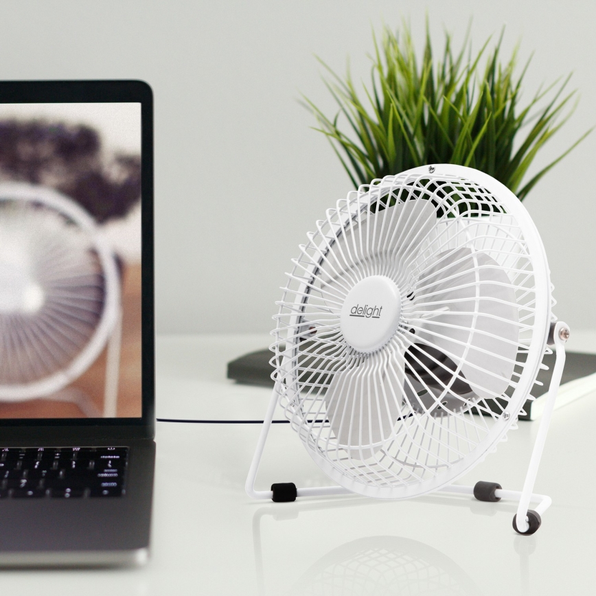 Fehér asztali ventilátor, 1,75 W/5 V USB, 18 cm átmérő