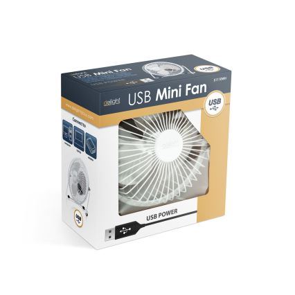 Fehér asztali ventilátor, 1,75 W/5 V USB, 18 cm átmérő