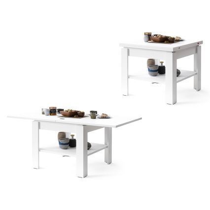 Kihajtható konferencia/étkezőasztal LIA fehér tárolópolccal