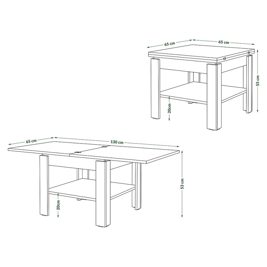 Kihajtható konferencia/étkezőasztal LIA fehér tárolópolccal