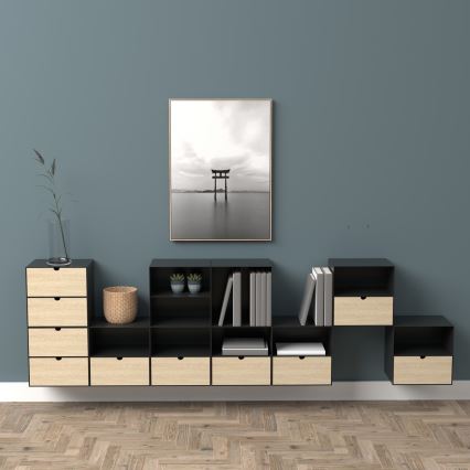 Éjjeli szekrényke falra szerelhető BEKIM fekete/bambusz