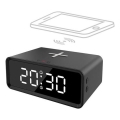 Fekete digitális óra Qi vezeték nélküli töltővel 230V/CR2032