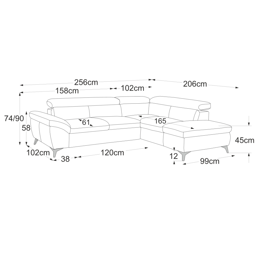 Fekete, jobbos, bőrkárpitos, L alakú, kihúzható sarokkanapé SALERNO II