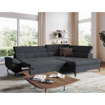 Fekete, jobbos, L-alakú, kihúzható sarokkanapé MARANO