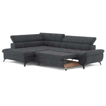 Fekete, balos, L-alakú, kihúzható sarokkanapé MARANO