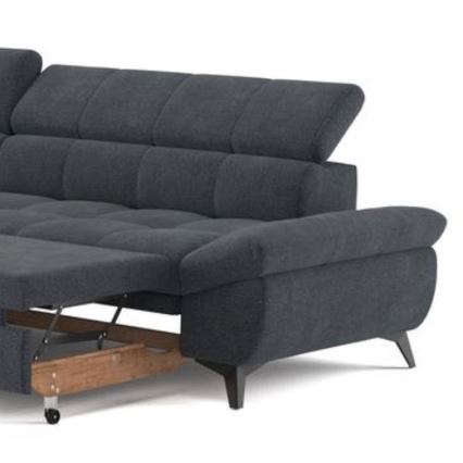 Fekete, balos, L-alakú, kihúzható sarokkanapé MARANO