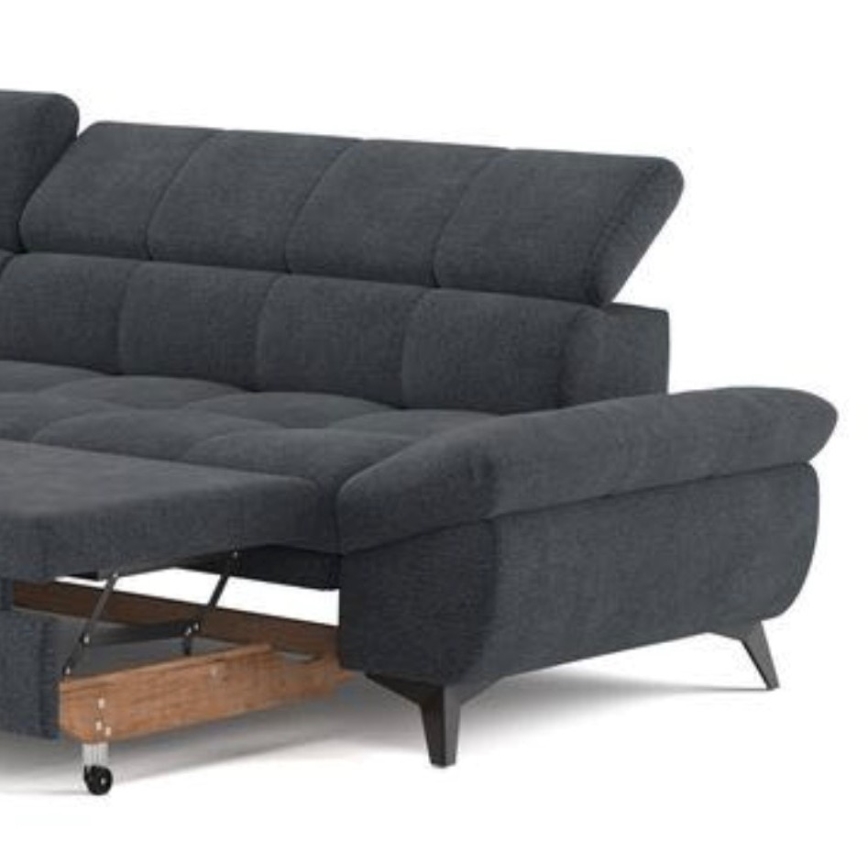 Fekete, balos, L-alakú, kihúzható sarokkanapé MARANO