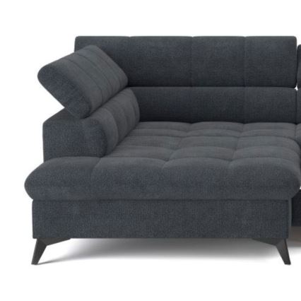 Fekete, balos, L-alakú, kihúzható sarokkanapé MARANO