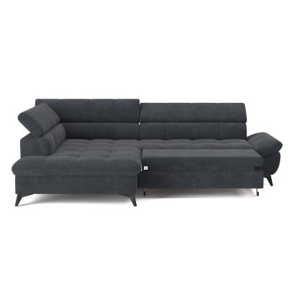 Fekete, balos, L-alakú, kihúzható sarokkanapé MARANO