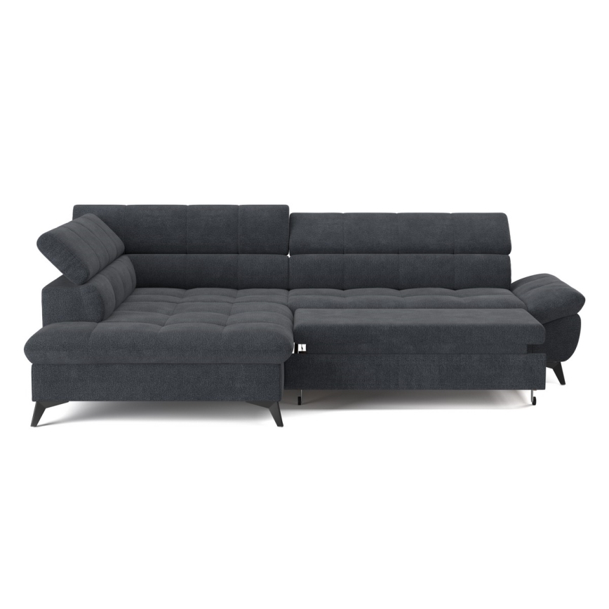 Fekete, balos, L-alakú, kihúzható sarokkanapé MARANO