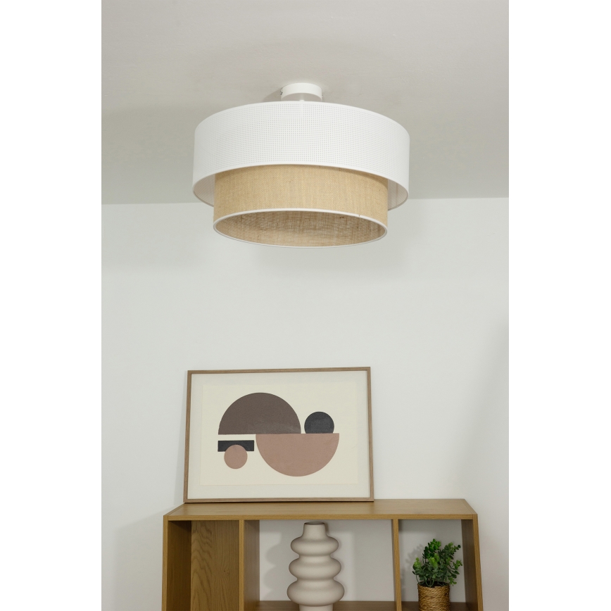Felületre szerelhető BORHO csillár 1xE27/60W/230V, Ø 40 cm, fehér/juta