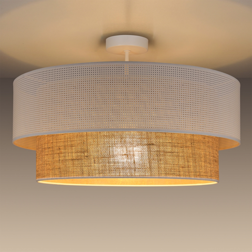 Felületre szerelhető BORHO csillár 1xE27/60W/230V, Ø 40 cm, fehér/juta
