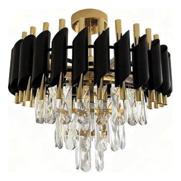 Felületre szerelhető CRISTAL 5xE14/10W/230V Ø 38 cm fekete/arany