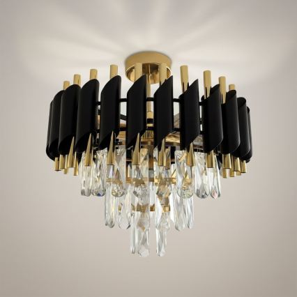 Felületre szerelhető CRISTAL 5xE14/10W/230V Ø 38 cm fekete/arany