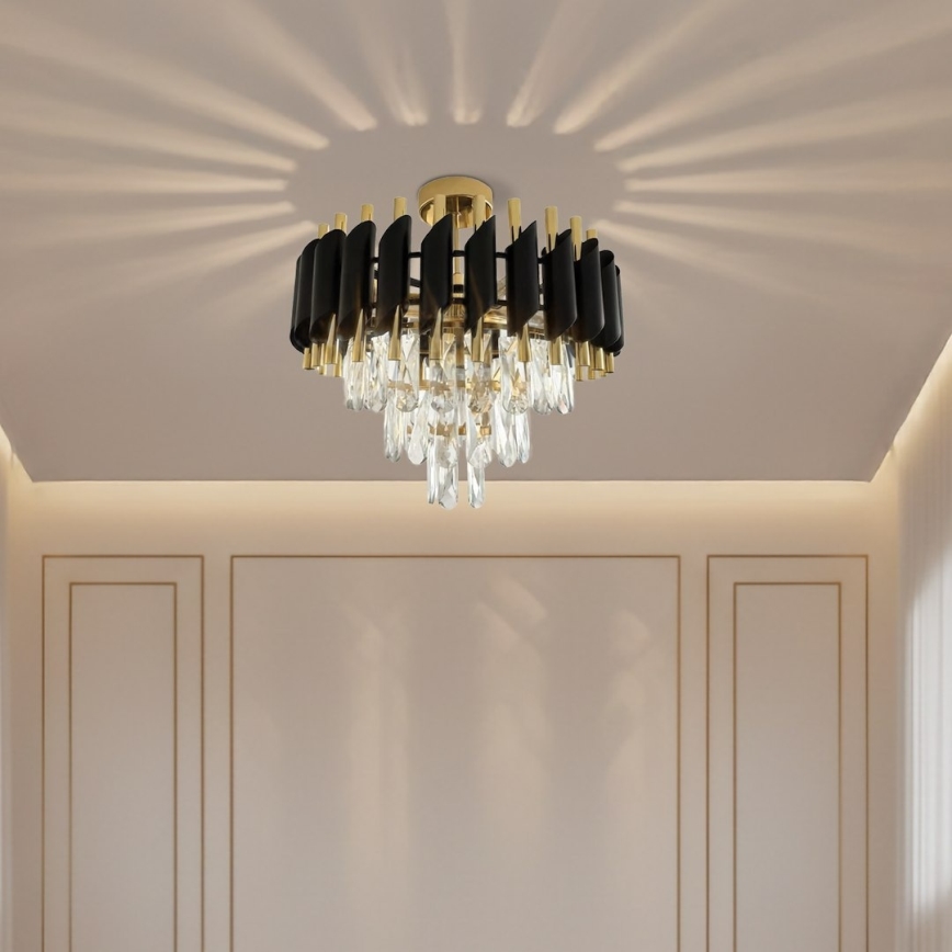 Felületre szerelhető CRISTAL 5xE14/10W/230V Ø 38 cm fekete/arany